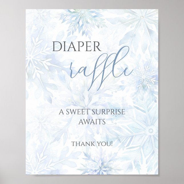 Baby Shower Boy Blue Snowflake Diaper Raffle Poster (Vorne)