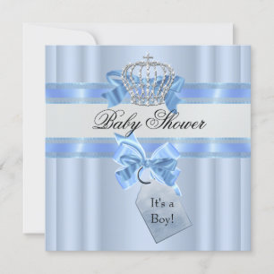 Baby Shower Boy Blue White Prince Crown Einladung