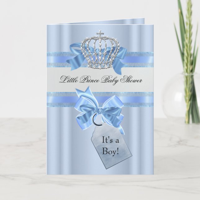 Baby Shower Boy Blue White Prince Crown Einladung (Vorderseite)