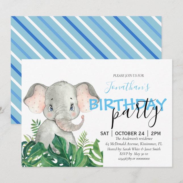 Baby shower Boy Elephant Invitation (Devant / Derrière)