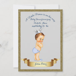 Baby Shower BOY, Glitzer Rahmen, grau & gold. Einladung