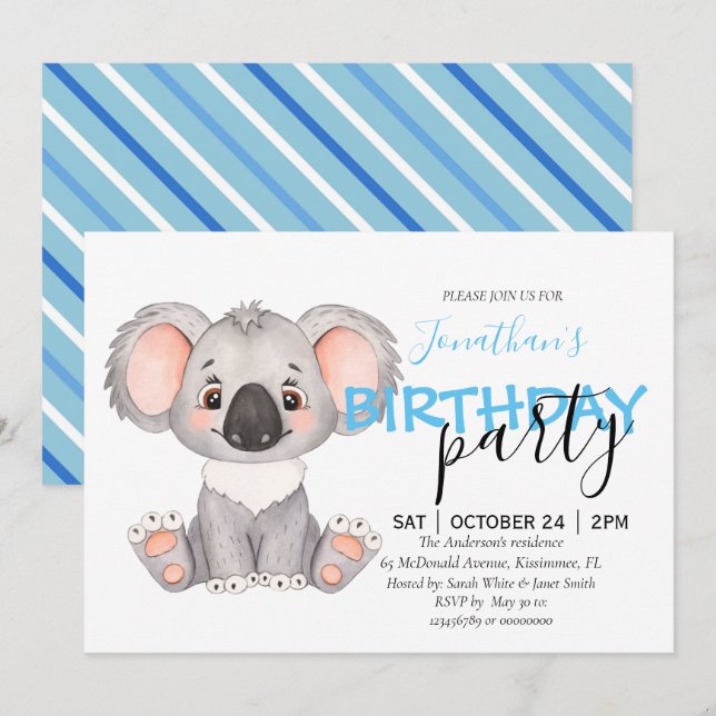 Baby shower Boy Koala Invitation (Devant / Derrière)