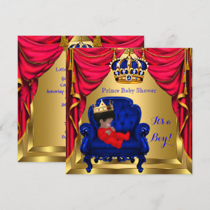 Baby Shower Boy Little Prince Blue Red Gold Ethnic Einladung