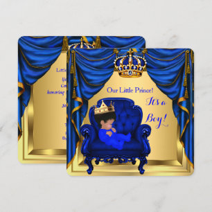 Baby Shower Boy Little Prince Royal Blue Gold Einladung
