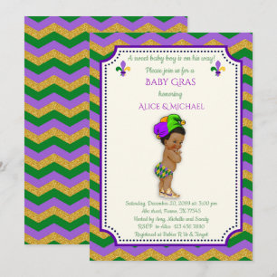Baby Shower Boy, Mardi Gras Boy, Gold, Zickzack Einladung