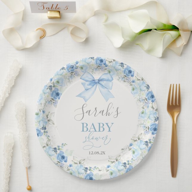 Baby Shower Boy mit Bogen Pappteller (Hochzeit)