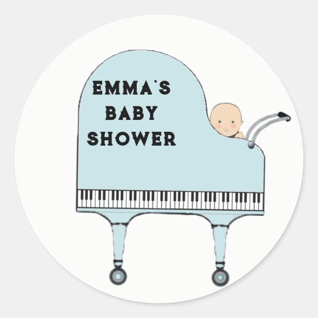 Baby Shower Boy Music Theme Runder Aufkleber (Vorderseite)