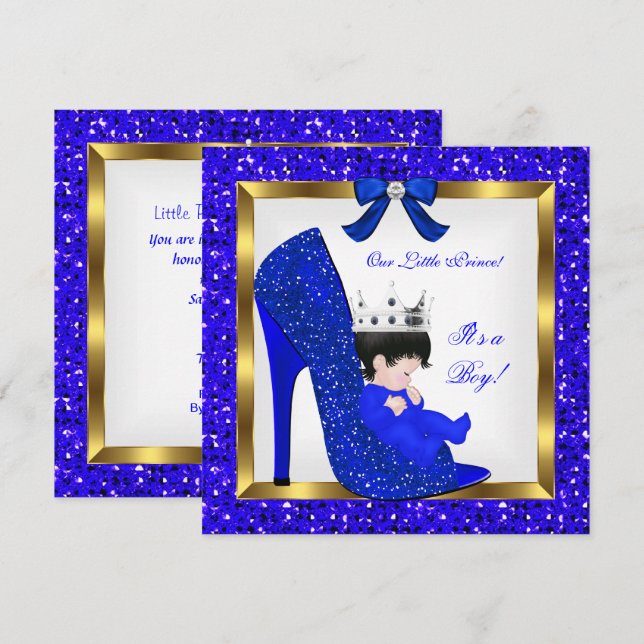 Baby Shower Boy Prince Royal Blue Shoe Einladung (Vorne/Hinten)