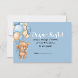 Baby Shower Boy Teddy Balloons Blue Diaper Raffel Einladung