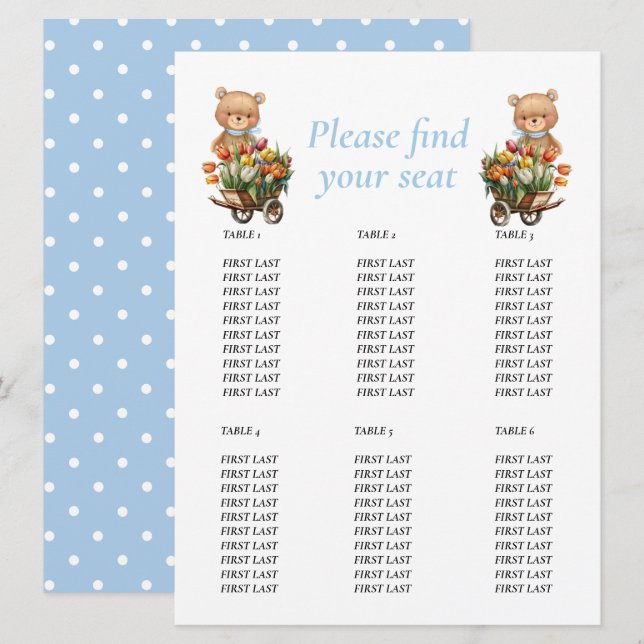 Baby Shower Boy Teddy Floral Rustikale Tabelle Einladung (Vorne/Hinten)