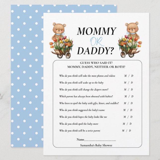 Baby Shower Boy Teddy Mommy Daddy Rustic Einladung (Vorne/Hinten)
