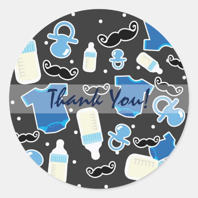 Baby Shower Boy Things Blue & Gray Moderne Gefalle Runder Aufkleber (Vorderseite)