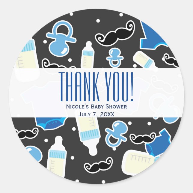 Baby Shower Boy Things Blue & Gray Moderne Gefalle Runder Aufkleber (Vorderseite)
