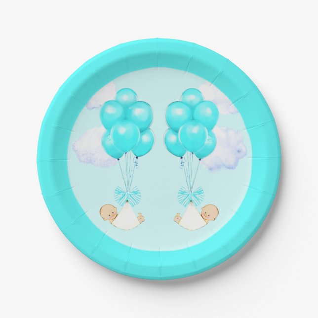 Baby Shower Boy Twins Pappteller (Vorderseite)