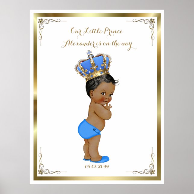Baby Shower Boy, weiß blau, elegant,32x41 300pp. Poster (Vorne)
