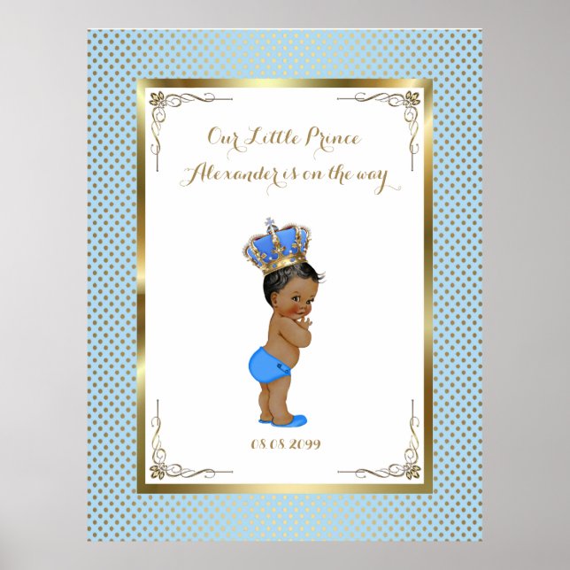 Baby Shower Boy, weiß blau, elegant,32x41 300pp. Poster (Vorne)