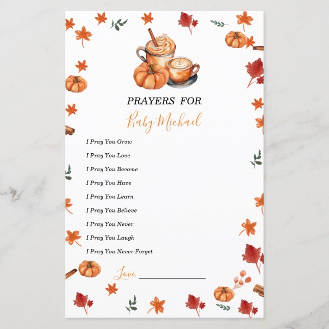 Baby Shower Brewing Pumpkin Spice Gebete für Baby (Vorderseite)