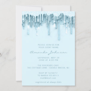 Baby Shower Bridal Sweet 16. Tropfen Spark Blue Einladung