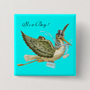 BABY SHOWER Bright Blue " It's a Boy" Button