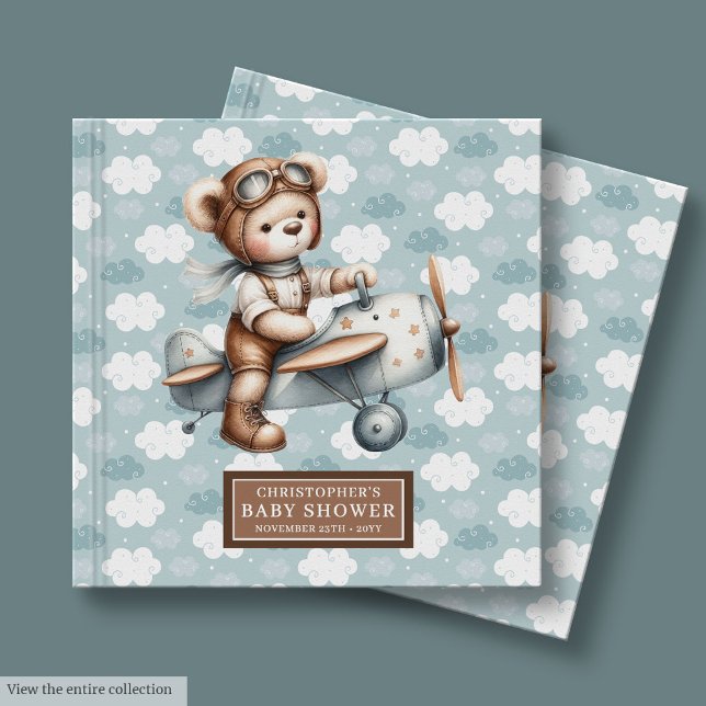 Baby shower Brown bleu Livre d'invité Teddy Bear P (Blue Brown Baby Shower Guest Book Teddy Bear Pilot)