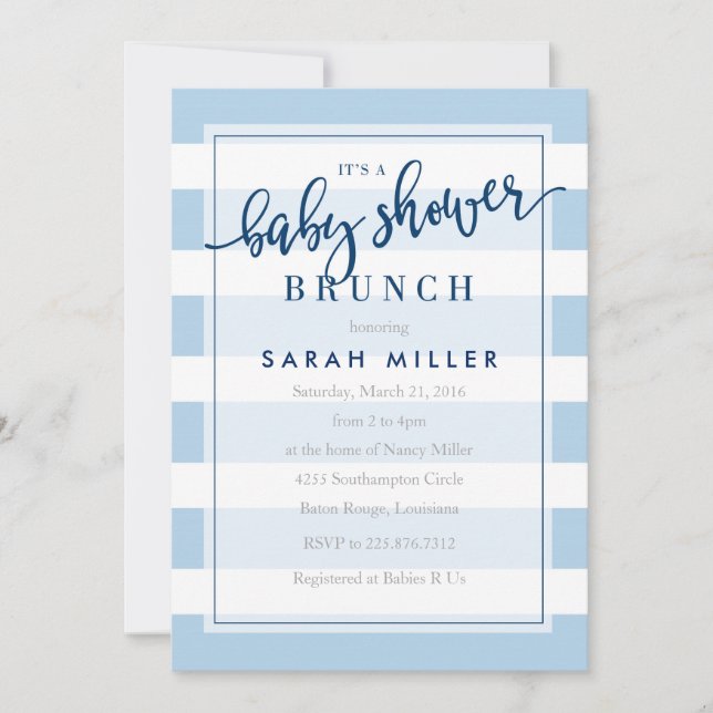 Baby shower Brunch Invitation Stripes Garçon (Devant)