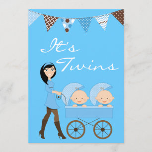 Baby shower Brunette Twin Boys Invitation