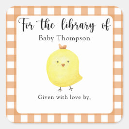 Baby Shower Buchzeichen - für die Bibliothek Quadratischer Aufkleber