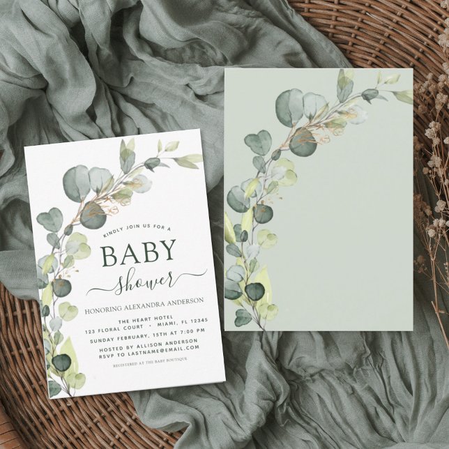 Baby shower Budget Vert Eucalyptus Invitations (Créateur téléchargé)