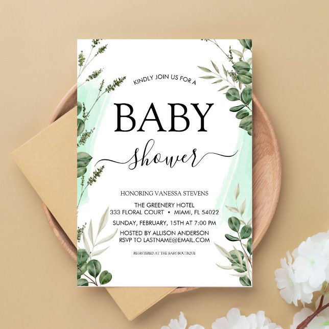 Baby shower Budget Vert Eucalyptus Invitations (Créateur téléchargé)