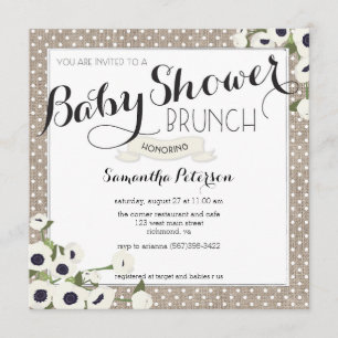 Baby shower Burlap Flowers Brunch Invitation