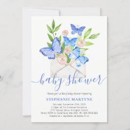 Baby Shower Butterfly Blue Floral Envelope Einladung