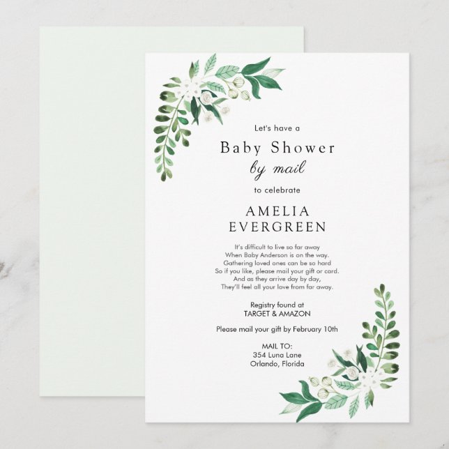Baby Shower by Mail Greenereinladung Einladung (Vorne/Hinten)
