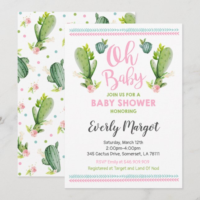 Baby shower Cactus Invitation Douche Succulente (Devant / Derrière)