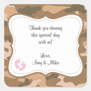 Baby shower Camo Brown Étiquette préféré pieds ros