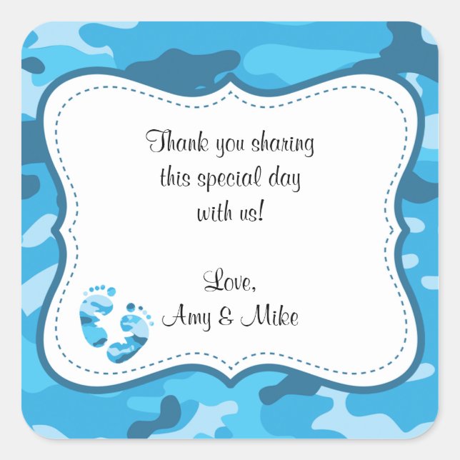 Baby shower Camouflage Bleu Favoriser Étiquette av (Devant)