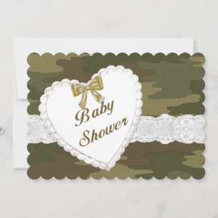 Baby shower Camouflage dentelle coeur Invitation