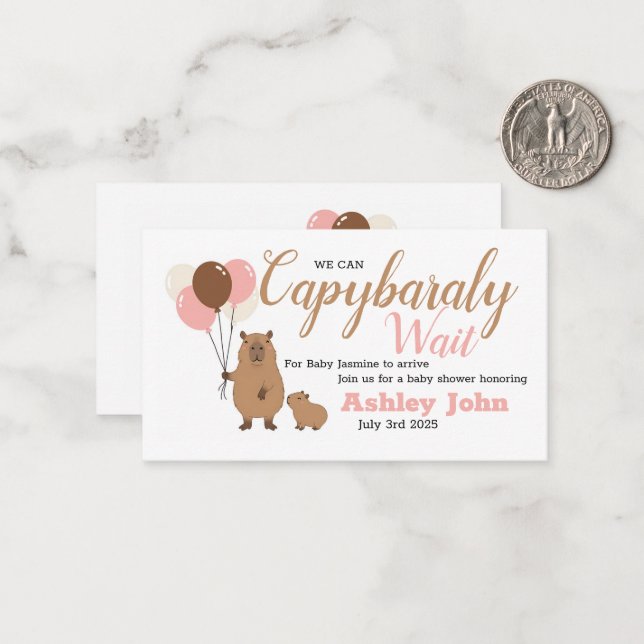 Baby shower Capybara honorant l'invitation | carte (Devant/Arrière en situation)