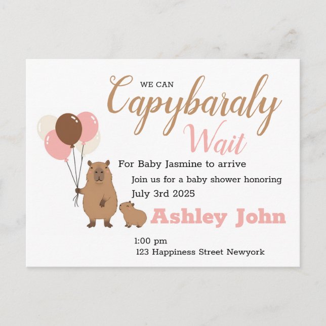 Baby shower Capybara honorant l'invitation | carte (Devant)