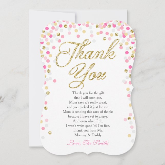 Baby shower Carte de remerciements Confetti Gold r (Devant)