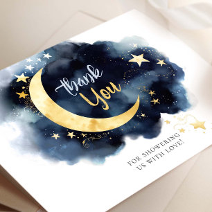 Baby shower Carte de remerciements Lune Étoiles Aq
