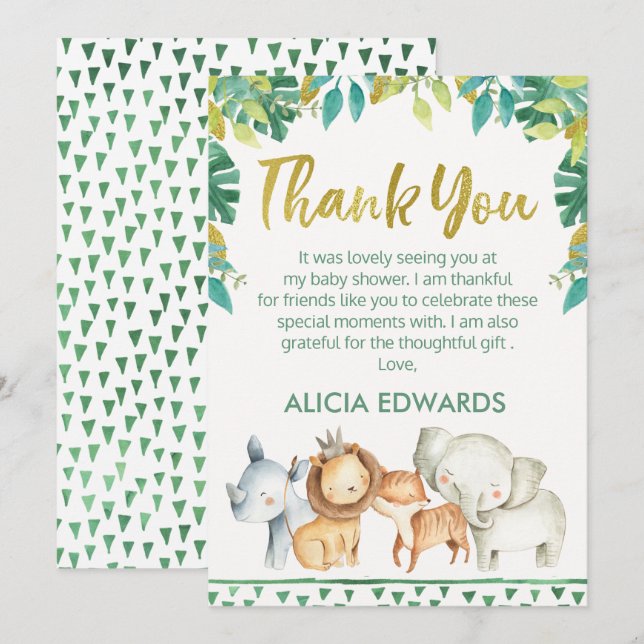 Baby shower Carte de remerciements Safari Wild One (Devant / Derrière)