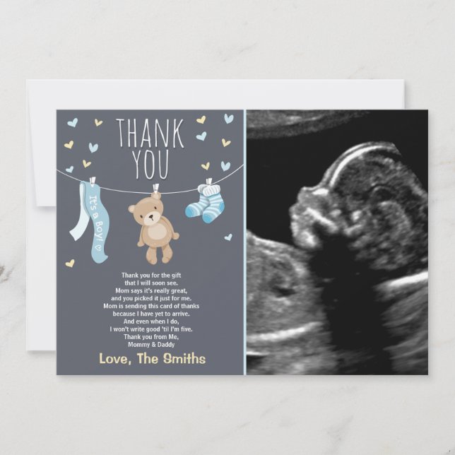 Baby shower Carte de remerciements Teddy Bear Bleu (Devant)