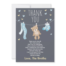 Baby shower Carte de remerciements Teddy Bear bleu