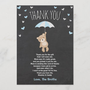 Baby shower Carte de remerciements Teddy Bear bleu