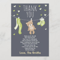 Baby shower Carte de remerciements Teddy Ours Lime