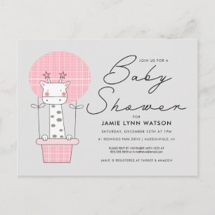 Baby shower Carte postale Balloon Giraffe Rose
