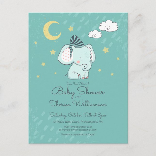 Baby shower | Carte postale Sleepy Little Elephant (Devant)