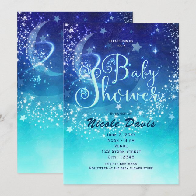 Baby shower Céleste Lune Éclairer Sky Invitations (Devant / Derrière)