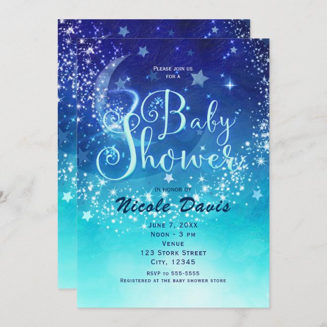 Baby Shower Celestial Moon Sparkle Sky Einladungen (Vorne/Hinten)
