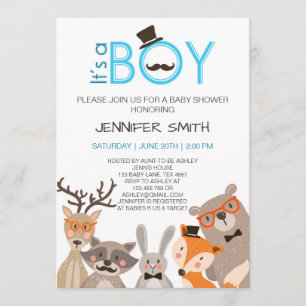 Baby shower c'est garçon Invitation forêt Bleu